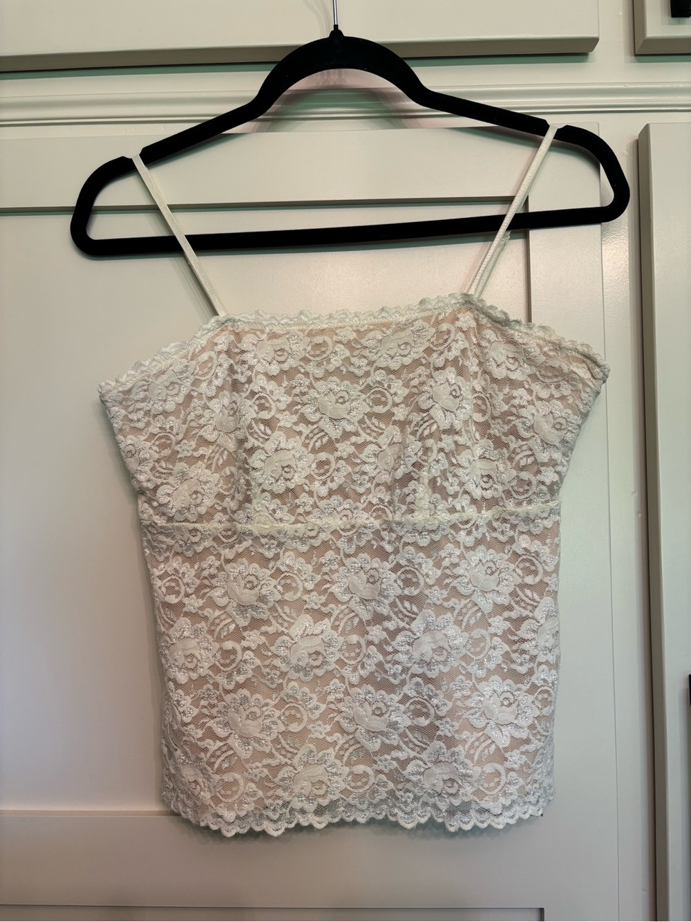Y2K White Lace Scalloped Cream Spaghetti Strap Camisole Euro Summer Sz M